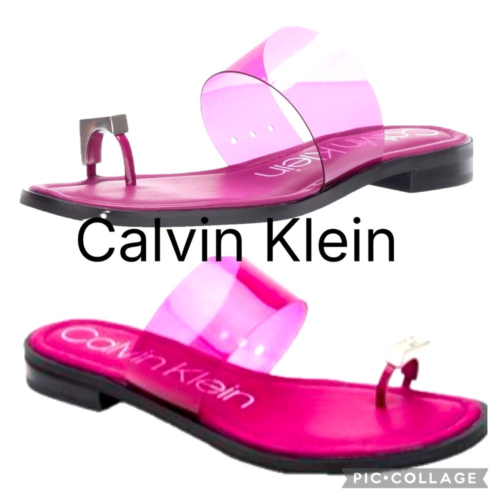 (C) Calvin Klein Tamar women's sandals, magenta with transparent straps. size 8